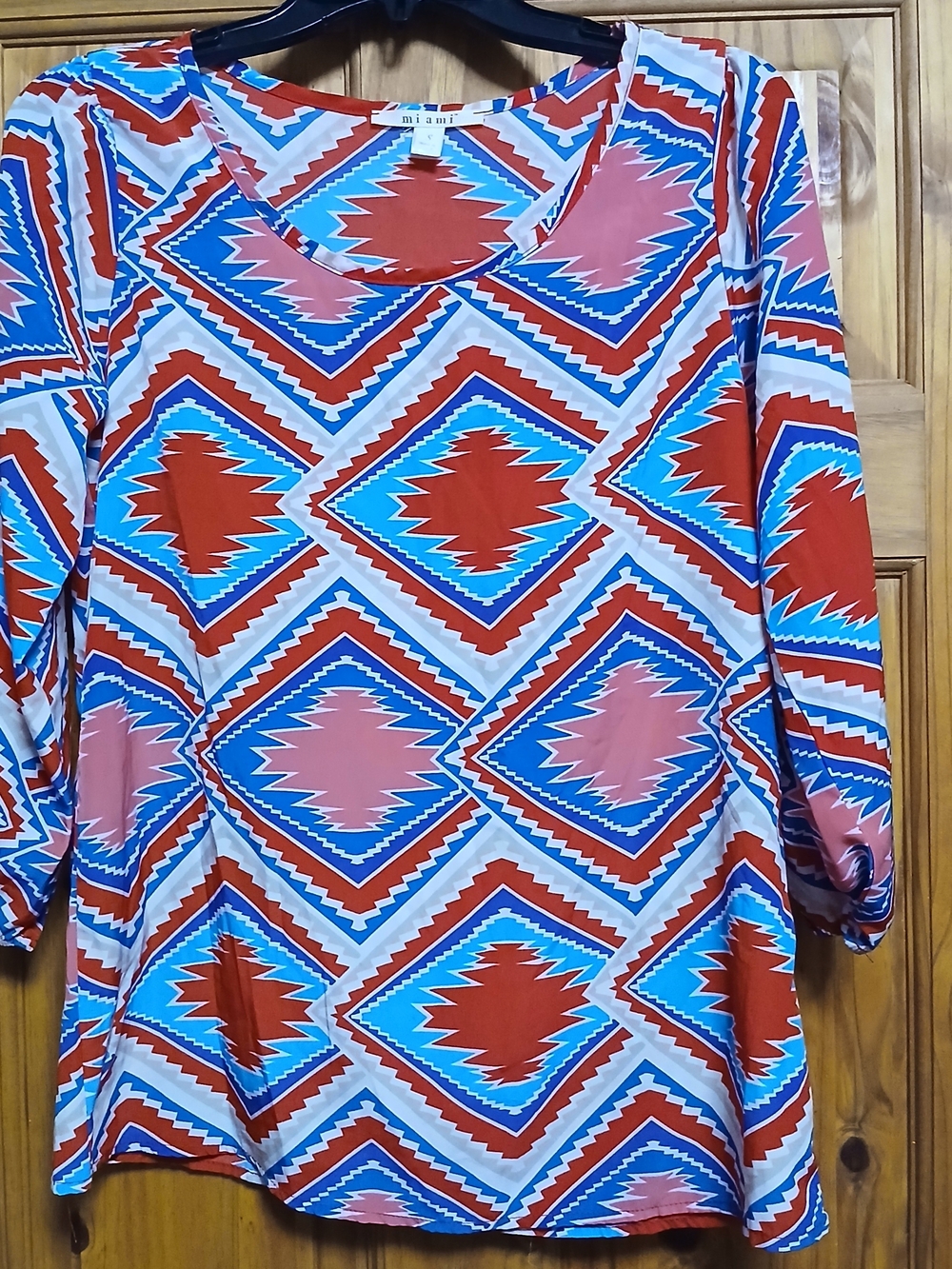 miami Multicolor Geometric Print Blouse - Red, Blue, Pink